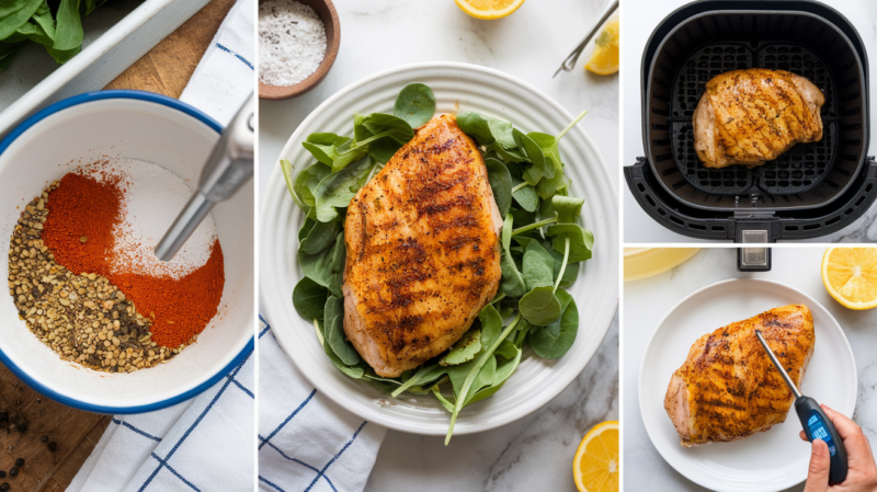 Air Fryer Spicy Cajun Chicken Breast Recipe Collage