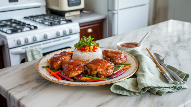 Air Fryer Sweet and Sour Chicken Thighs plated
