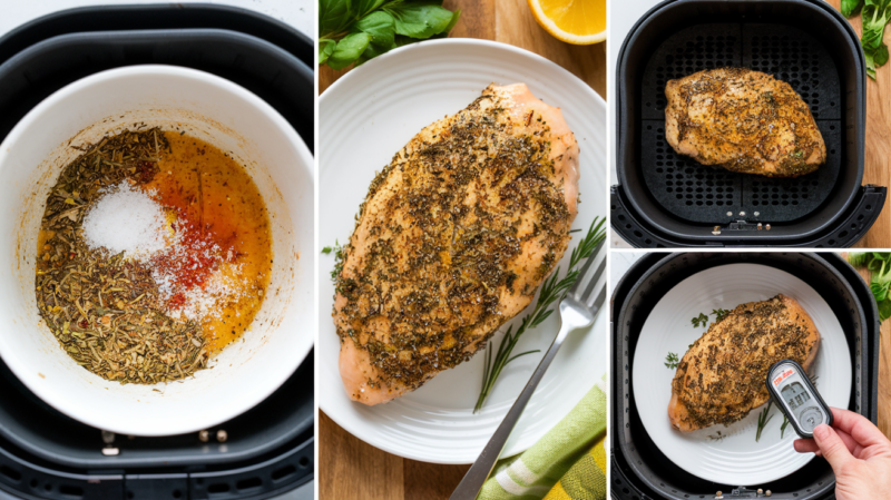 Italian Herb Chicken Breast Air Fryer recipe Collage