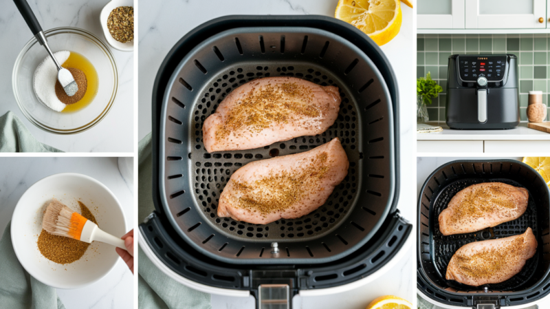 Lemon Pepper Air Fryer Chicken Breast recipe Collage