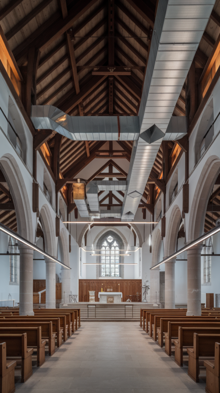 Modern HVAC installation in converted church space