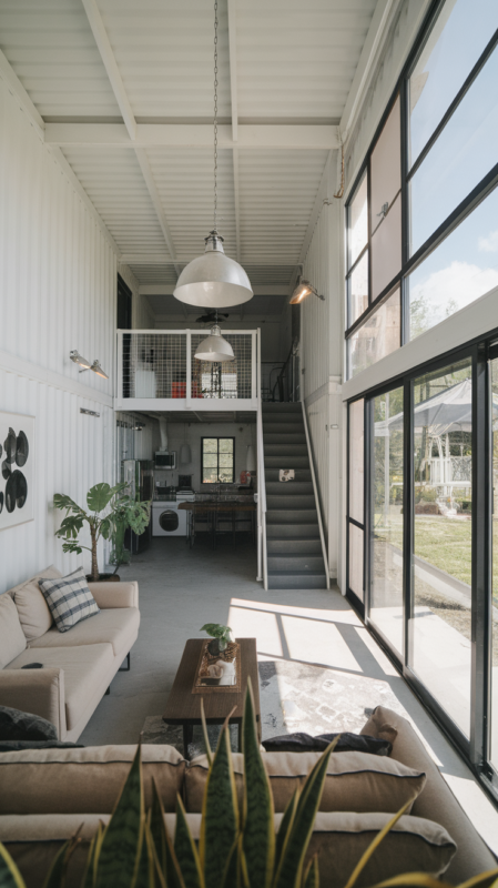 Open concept container home interior