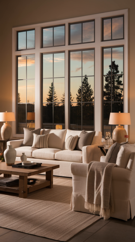 Evening scene of modern country living room