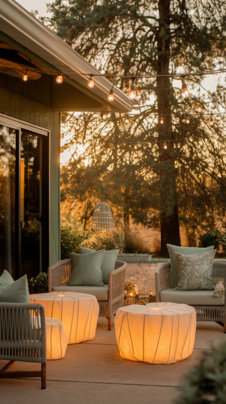 Evening scene on boho patio