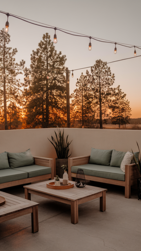 Evening shot of completed modern patio space