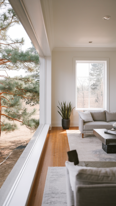 Modern Chill Living Room Design - Split view of modern ranch living room focusing on clean lines