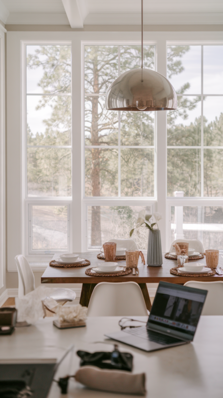 Modern casual dining room showing multiple uses