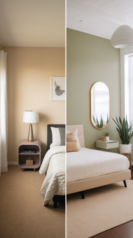 Split screen before/after of Modern Guest Room transformation