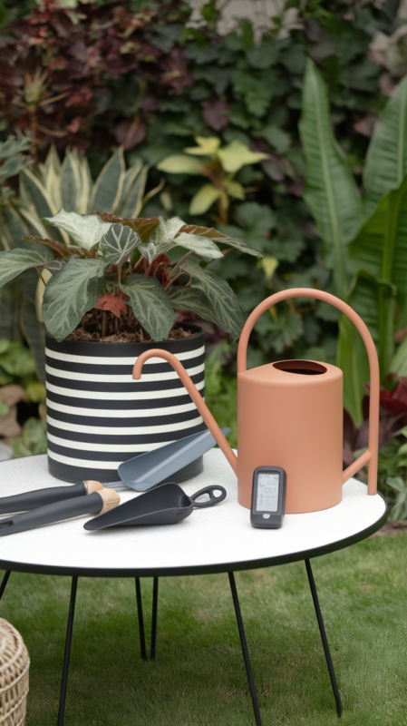 Styled collection of modern container gardening essentials