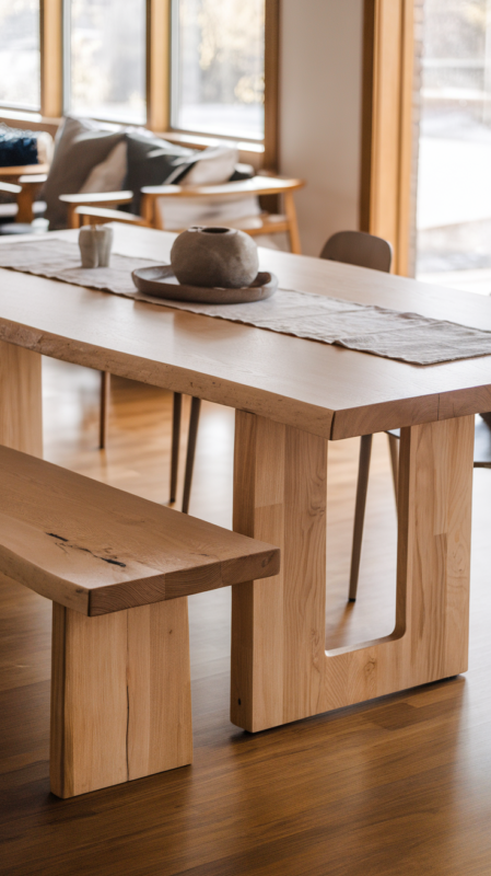 Substantial modern dining table in light oak