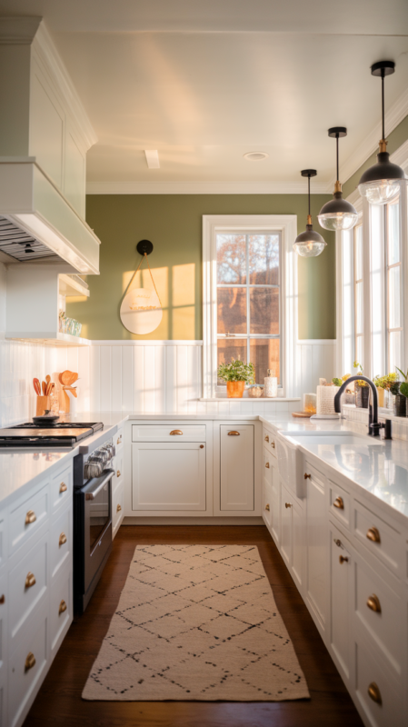 Wide angle of complete modern kitchen showing cohesive design