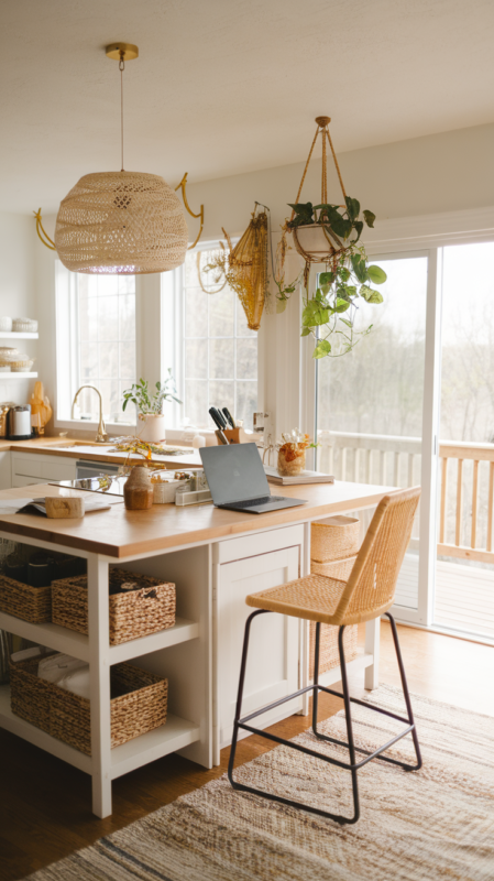 Working scene in modern boho kitchen