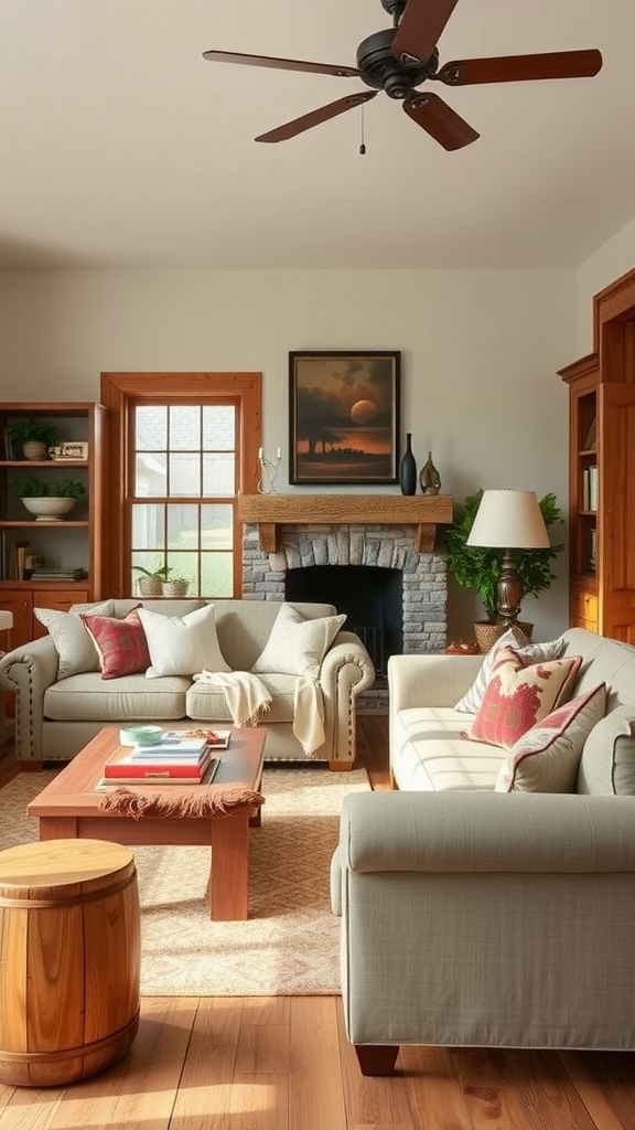 Cozy living room with rustic furniture and decor