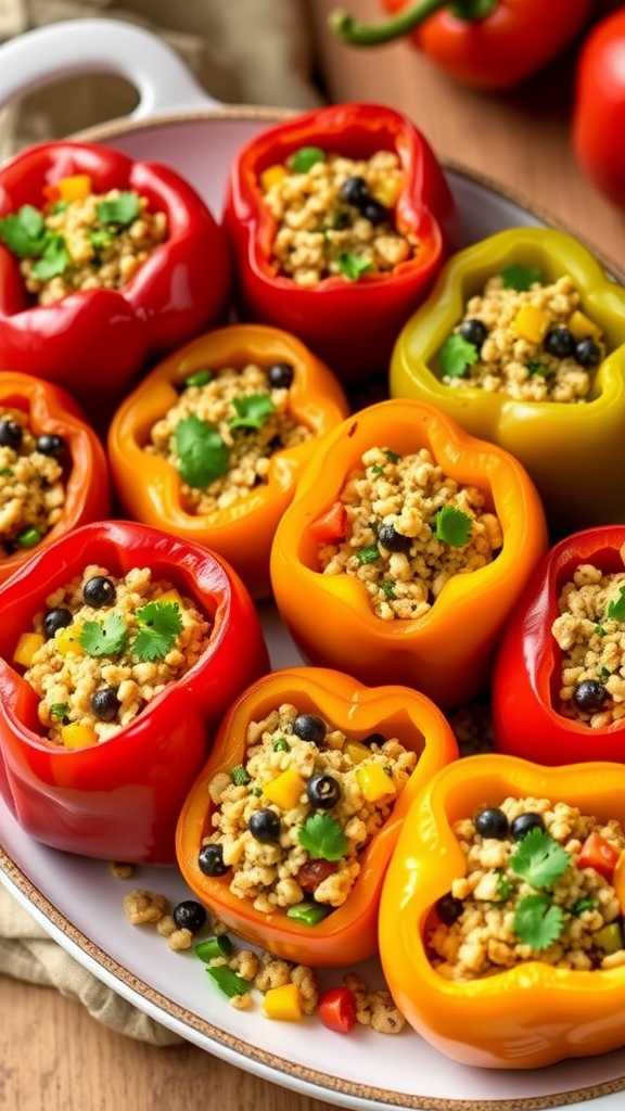 A plate of stuffed bell peppers filled with ground turkey and vegetables