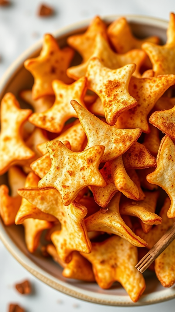 Bowl of golden star-shaped cinnamon apple chips