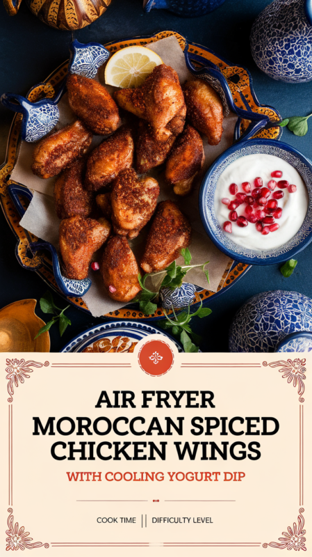 Air Fryer Moroccan Spiced Chicken Wings with Cooling Yogurt Dip