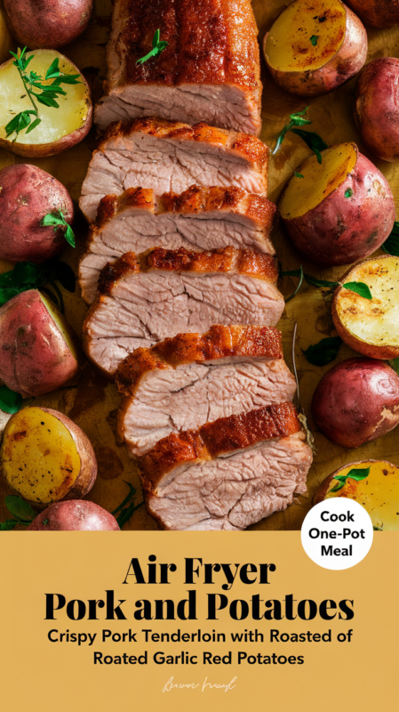 Air Fryer Pork and Potatoes: Crispy Pork Tenderloin with Roasted Garlic Red Potatoes