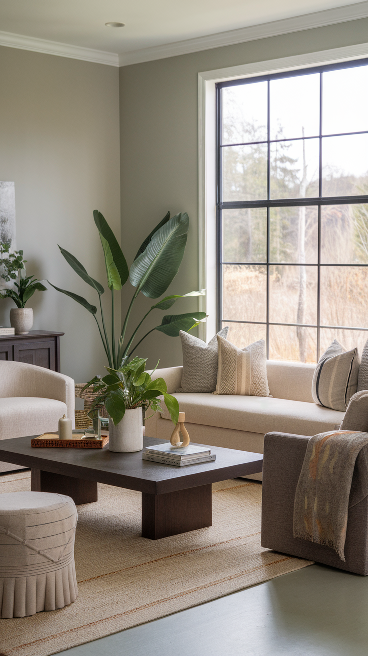 A harmonious living room with stylish furniture and decor.