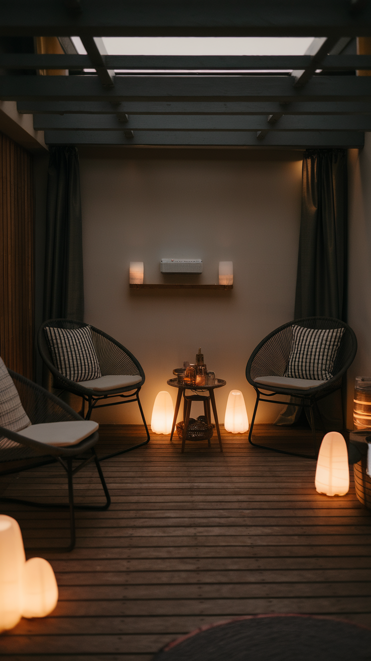 A cozy relaxation room with two chairs, soft lighting, and a calm atmosphere