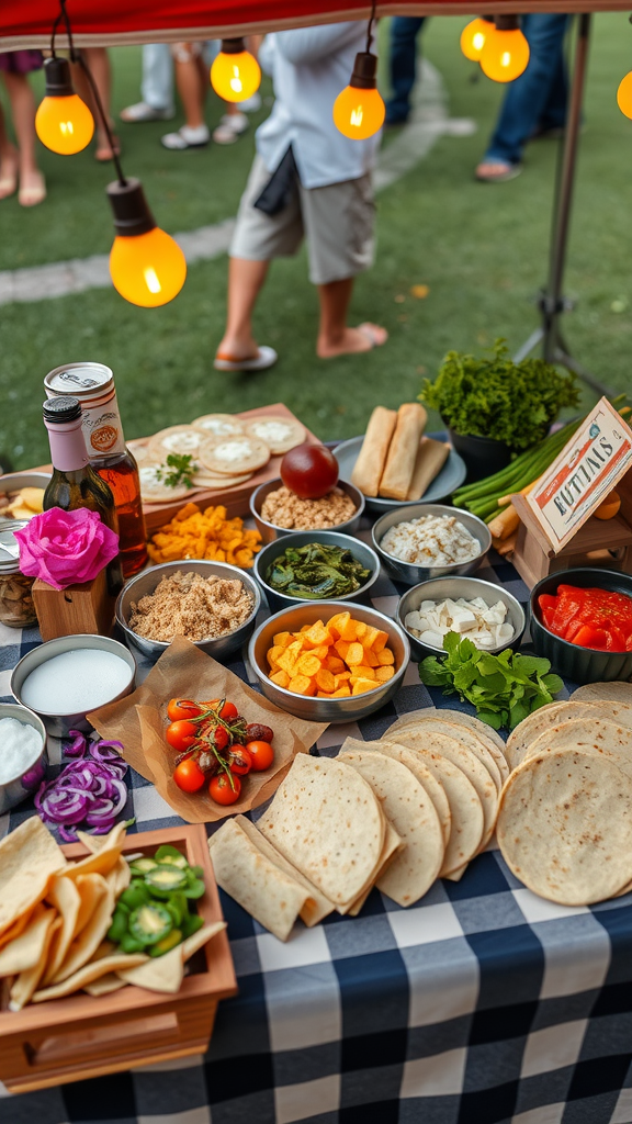 A platter of sweet and spicy chicken wings with various dipping sauces on a picnic-style blanket.