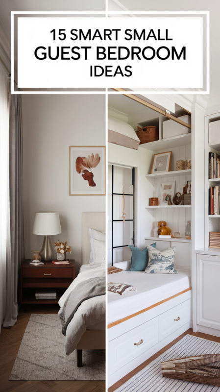 transformation of a small guest bedroom showing space-saving solutions and stylish organization