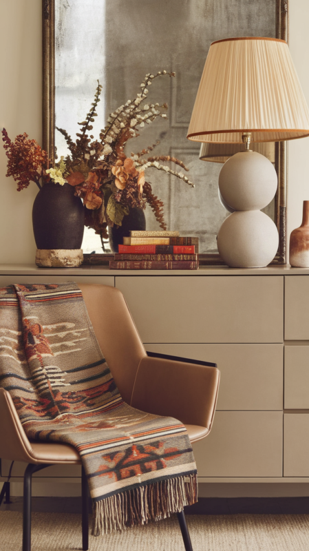Curated vignette demonstrating how to mix modern and vintage elements in a guest bedroom