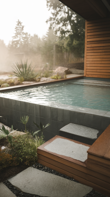 Stylish cold plunge pool design featuring natural materials and therapeutic elements