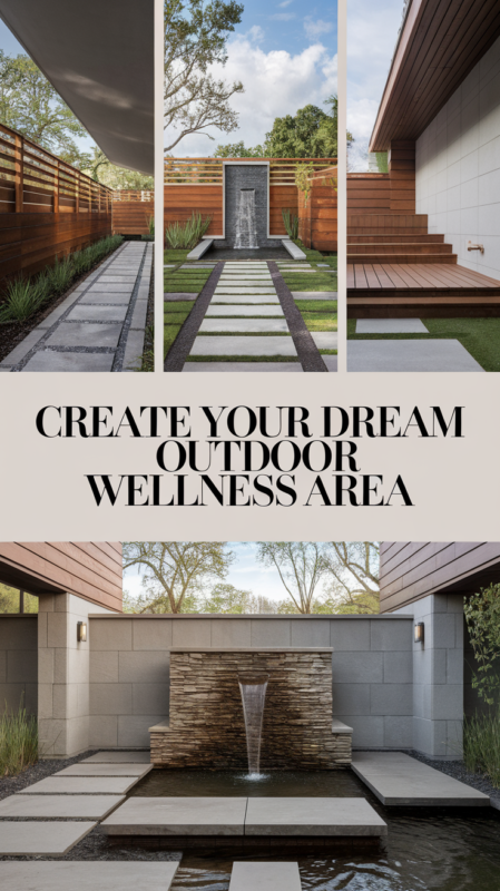 Various outdoor wellness area designs showcasing different features and layouts for inspiration