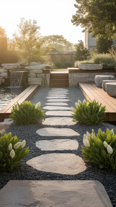 Key design elements of an outdoor wellness space featuring natural materials and thoughtful layout