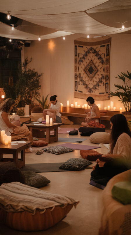 Evening relaxation activities at wellness retreat