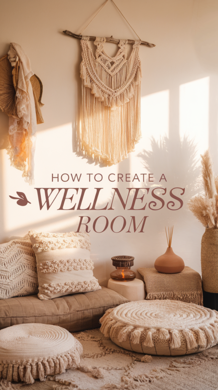 Inviting meditation corner in wellness room with comfortable cushions and calming decor