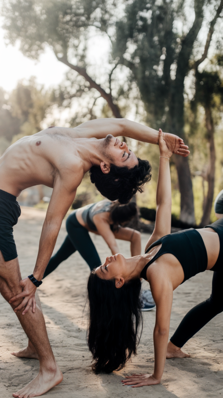 Group fitness session in nature during wellness retreat