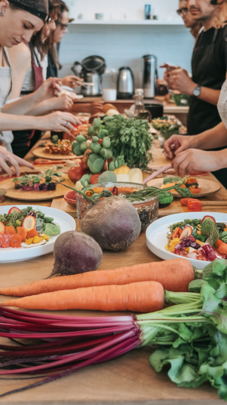 Interactive cooking workshop at wellness retreat