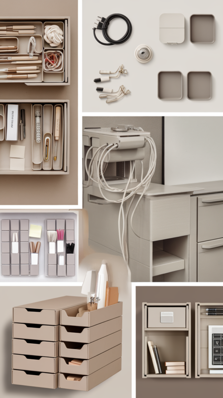 Collection of small office organization solutions showcasing smart storage ideas and space-saving techniques