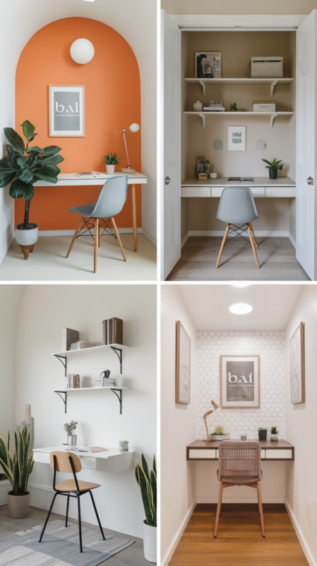 Comparison of four small office layouts showing different space-planning solutions