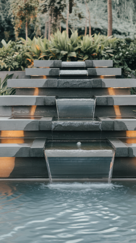 Elegant water feature design creating peaceful atmosphere in outdoor wellness area