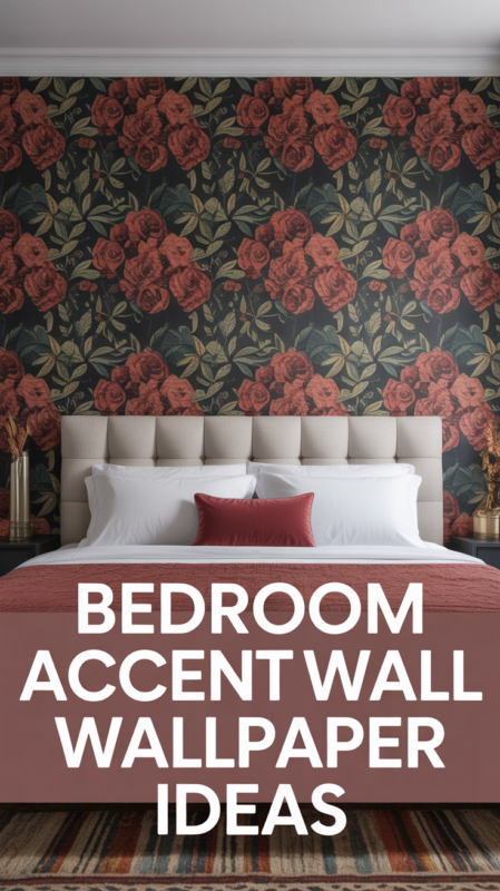 Bedroom accent wall wallpaper ideas featuring bold patterns creating dramatic focal points