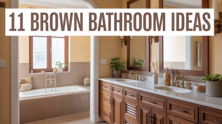 Brown bathroom ideas featuring wood vanity and mosaic tile creating warm earthy space